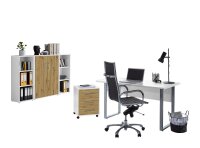 Büromöbel-Set TABOR 2 in weiß / Artisan Eiche, Arbeitszimmer Komplett-Set Büro