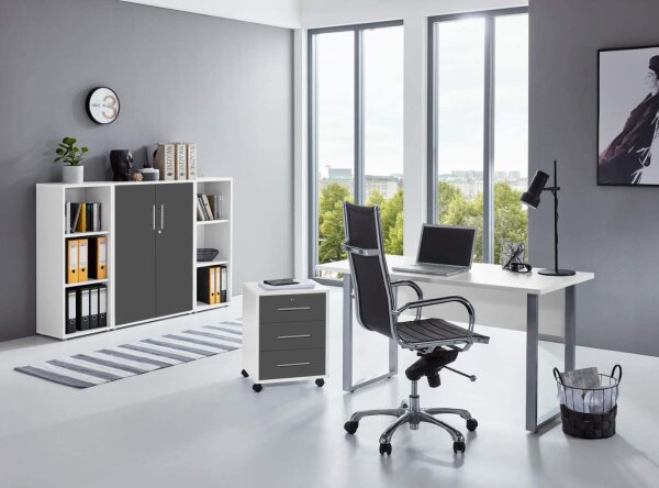 Büromöbel-Set TABOR 2 in weiß / anthrazit matt, Arbeitszimmer Komplett-Set Büro