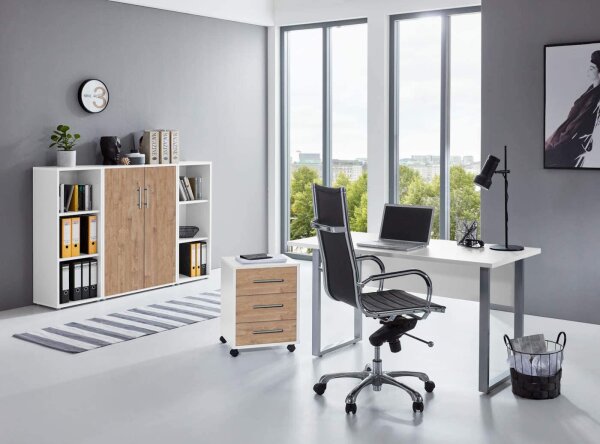 Büromöbel-Set TABOR 2 in weiß / Gold Harbor Oak, Arbeitszimmer Komplett-Set Büro