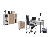 Büromöbel-Set TABOR 2 in weiß / Gold Harbor Oak, Arbeitszimmer Komplett-Set Büro