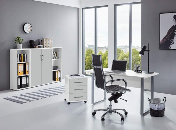 Büromöbel-Set TABOR 2 in weiß / lichtgrau, Arbeitszimmer Komplett-Set Büro