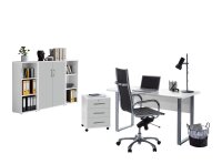 Büromöbel-Set TABOR 2 in weiß / lichtgrau, Arbeitszimmer Komplett-Set Büro