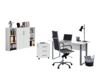 Büromöbel-Set TABOR 2 in weiß / weiß matt, Arbeitszimmer Komplett-Set Büro