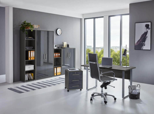 Büromöbel-Set TABOR 4 in anthrazit / anthrazit Hochglanz, Arbeitszimmer Komplett-Set Büro