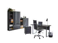 Büromöbel-Set TABOR 4 in anthrazit / anthrazit Hochglanz, Arbeitszimmer Komplett-Set Büro