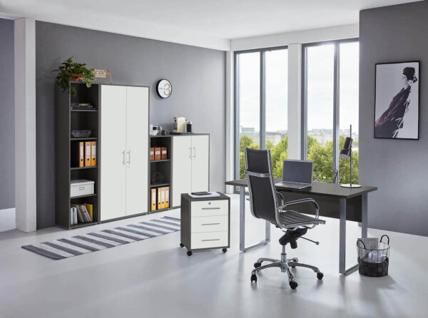 Büromöbel-Set TABOR 4 in anthrazit / weiß matt, Arbeitszimmer Komplett-Set Büro