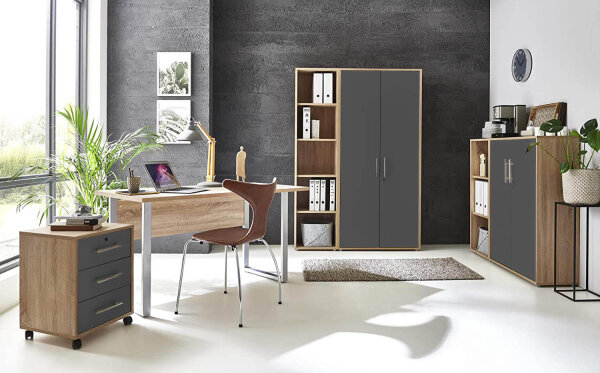Büromöbel-Set TABOR 4 in Eiche Sonoma / anthrazit matt, Arbeitszimmer Komplett-Set Büro