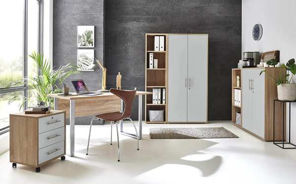 Büromöbel-Set TABOR 4 in Eiche Sonoma / lichtgrau, Arbeitszimmer Komplett-Set Büro