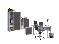 Büromöbel-Set TABOR 4 in lichtgrau / anthrazit matt, Arbeitszimmer Komplett-Set Büro