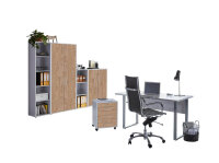 Büromöbel-Set TABOR 4 in lichtgrau / Gold Harbor Oak, Arbeitszimmer Komplett-Set Büro