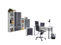 Büromöbel-Set TABOR 4 in weiß / anthrazit Hochglanz, Arbeitszimmer Komplett-Set Büro