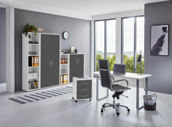 Büromöbel-Set TABOR 4 in weiß / anthrazit matt, Arbeitszimmer Komplett-Set Büro