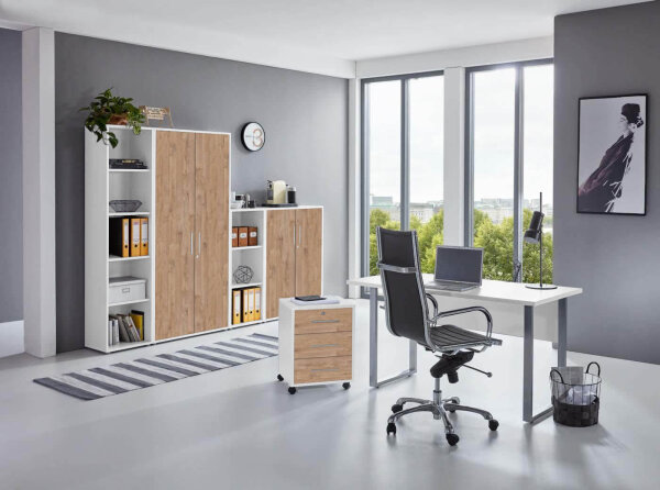 Büromöbel-Set TABOR 4 in weiß / Gold Harbor Oak, Arbeitszimmer Komplett-Set Büro