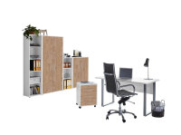 Büromöbel-Set TABOR 4 in weiß / Gold Harbor Oak, Arbeitszimmer Komplett-Set Büro