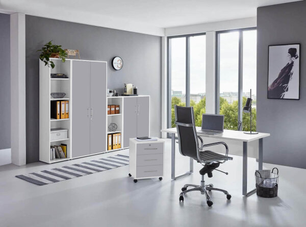 Büromöbel-Set TABOR 4 in weiß / lichtgrau, Arbeitszimmer Komplett-Set Büro