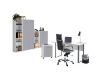 Büromöbel-Set TABOR 4 in weiß / lichtgrau, Arbeitszimmer Komplett-Set Büro