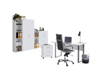 Büromöbel-Set TABOR 4 in weiß / weiß Hochglanz, Arbeitszimmer Komplett-Set Büro