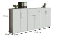 Aktenschrank TABOR 15 in lichtgrau / weiß matt, Schrankwand, Büroschrank, abschließbar, Metallgriffe