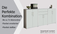 Aktenschrank TABOR 15 in lichtgrau / weiß matt, Schrankwand, Büroschrank, abschließbar, Metallgriffe