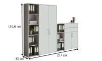 Aktenschrank TABOR 22 in lichtgrau / weiß matt, Schrankwand, Büroschrank, abschließbar, Metallgriffe