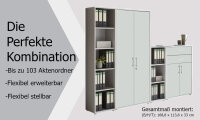 Aktenschrank TABOR 22 in lichtgrau / weiß matt, Schrankwand, Büroschrank, abschließbar, Metallgriffe
