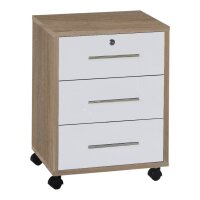 Winkelschreibtisch TABOR inkl. Rollcontainer in Eiche Sonoma / weiß Hochglanz