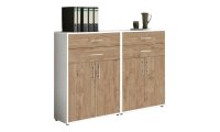 Aktenschrank TABOR 17 in weiß / Gold Harbor Oak, Schrankwand, Büroschrank, Metallgriffe