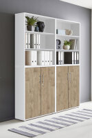 Aktenschrank TABOR 11 in weiß / Gold Harbor Oak, Schrankwand, Büroschrank, abschließbar, Metallgriffe