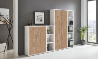 Aktenschrank TABOR 4 in weiß / Gold Harbor Oak, Schrankwand, Büroschrank, abschließbar, Metallgriffe