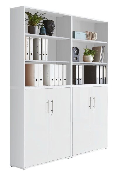 Aktenschrank TABOR 11 in weiß / weiß matt, Schrankwand, Büroschrank, abschließbar, Metallgriffe