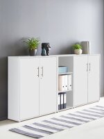 Aktenschrank TABOR 8 in weiß / weiß matt, Schrankwand, Büroschrank, abschließbar, Metallgriffe