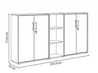 Aktenschrank TABOR 8 in weiß / weiß matt, Schrankwand, Büroschrank, abschließbar, Metallgriffe